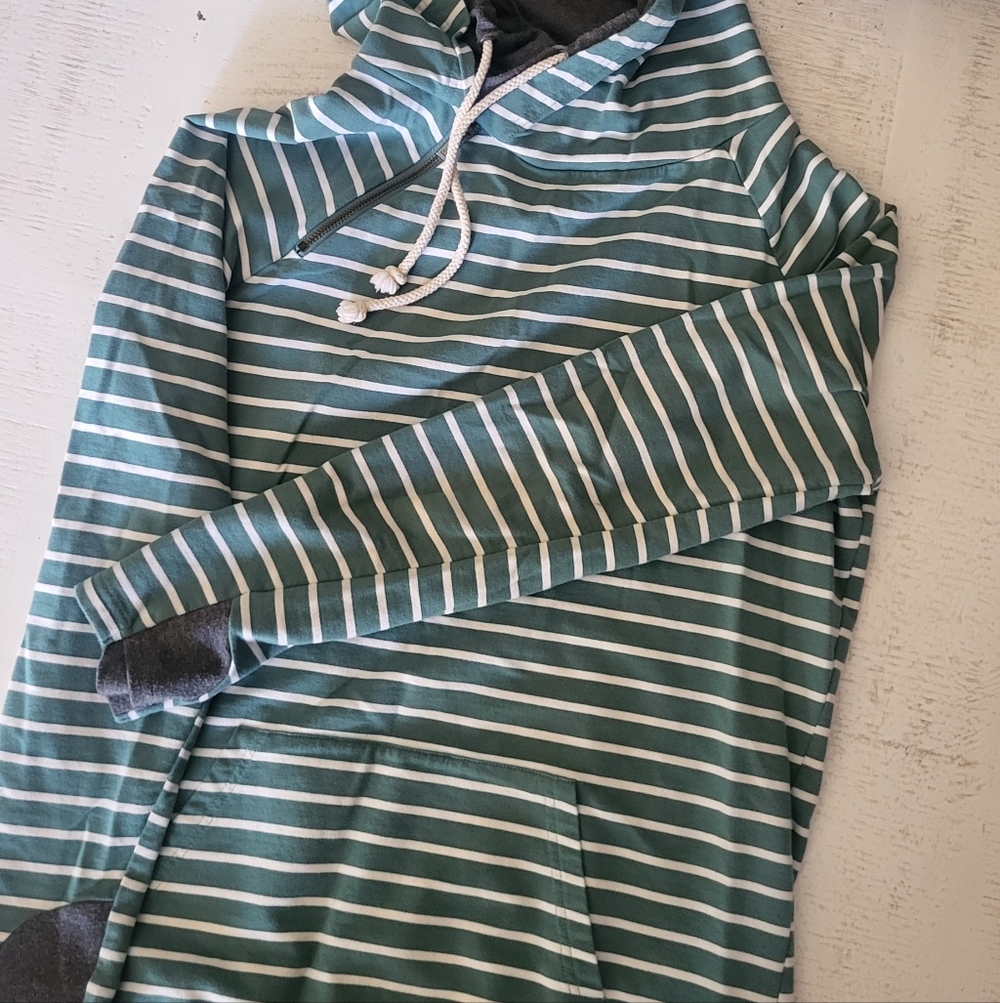 AMPERSAND AVE Green and White Striped Hoodie